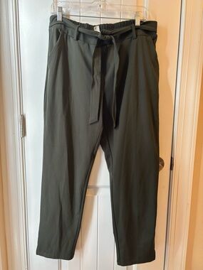 Nicole Miller Olive High-Rise Tie-Waist Cropped Trousers